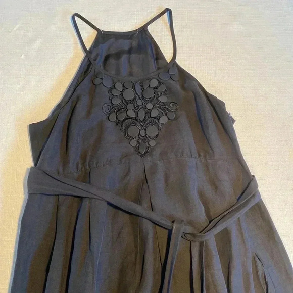 Women’s Empire Halter Dress Small S Black Silk Pockets Midi  Dress Embroidered - Picture 7 of 11